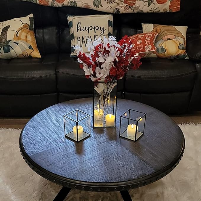 Hewory Glass Hurricane Candle Holder Set of 18, Black Large Hurricane Centerpiece for Table, Tall Floor Square Pillar Candle Holders Lantern Set for Wedding, Anniversary, Party, Fireplace, Dining Room-Ruum Studio Home