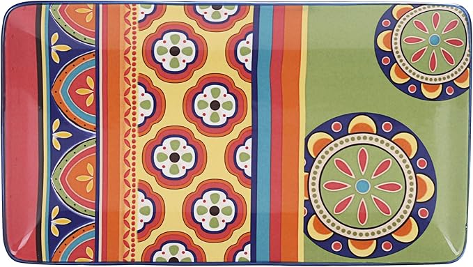Bico Tunisian Ceramic 14 inch Rectangular Serving Platter, Set of 2, for Serving Salad, Pasta, Cheese, Ham, Appetizer, Microwave & Dishwasher Safe-Ruum Studio Home