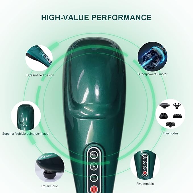 Handheld Back Massager | Deep Tissue Percussion Massage for Back, Neck, Shoulders, Waist and Legs (dark green)-Ruum Studio Home