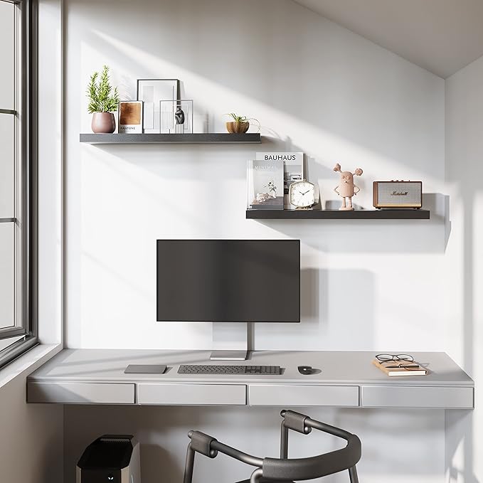 BAMEOS Floating Shelves, 35 Wx7 D Black Wall Mounted Wooden Shelves with Invisible Brackets Set of 2, Hanging Wall Shelves Decoration for Bedroom and Kitchen-Ruum Studio Home
