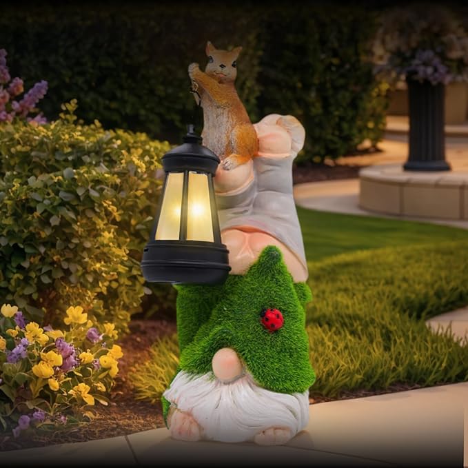 Garden Gnome Statues Decor with Solar Lights, Outdoor Decorations for Yard Porch Lawn Balcony Patio, Housewarming Gifts-Ruum Studio Home