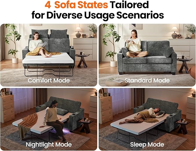 CHIC HOUSE Pull Out Sofa Bed, Full Size Sleeper Sofa, 2-in-1 Convertible Chenille Couch with USB Charging, Memory Form Couch for Living Room, Apartment & Small Space (Dark Grey, Chenille - Full)-Ruum Studio Home