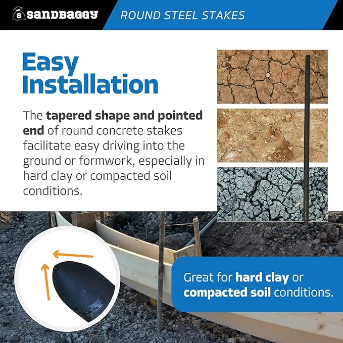 Sandbaggy Round Steel Concrete Form Stakes with Nail Holes - Rust Resistant Coating - Removable, Reusable (20, 3/4 in X 24 in)-Ruum Studio Home