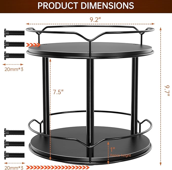 Lazy Susan Organizer 2 Tier - 9.2" Turntable Spice Rack for Table Top, Wooden Rotating Lazy Susan for Cabinet Pantry Kitchen Countertop Dining Table Cupboard Bathroom Vanity Storage(Black)-Ruum Studio Home