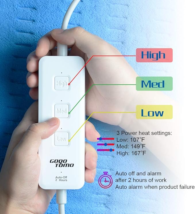 Heating Pad Electric Fast-Heating for Back/Waist/Abdomen/Shoulder/Neck Pain and Cramps Relief - Moist and Dry Heat Therapy with Auto-Off 12"x24" Hot Heated Pad by GOQOTOMO-HF-B(Blue)-Ruum Studio Home