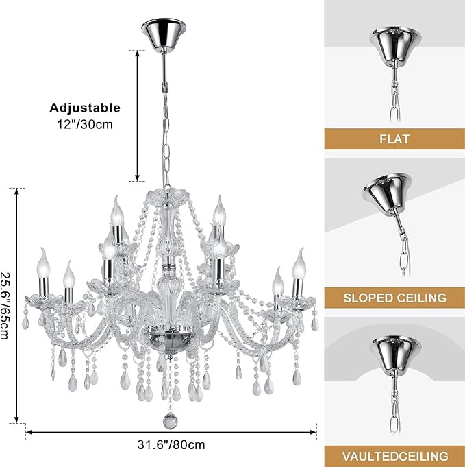 Modern Elegant 15 Lights K9 Crystal Glass Chandelier Pendant Ceiling Lighting European Style for Dining Living Room Bedroom Transparent,15 E12 Bulbs Required-Ruum Studio Home