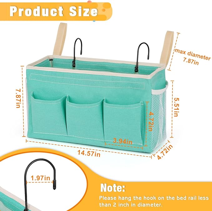 Bedside Caddy Bedside Organizer Bedside Storage Caddy with Fixed Straps and Water Bottle Holder for Home College Dorm Bunk Bed Hospital Bed Crib Bed Rails (2pcs Green)-Ruum Studio Home