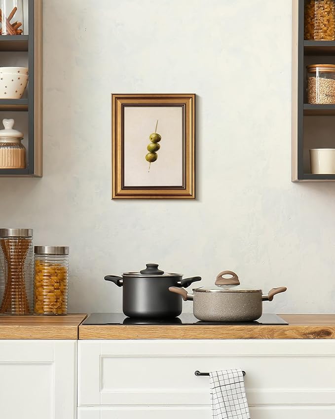HUARCEY Gold Framed Wall Art for Living Room, Olive Skewers Painting Prints, Vintage Wall Decor for Kitchen, Minimalism Bedroom Wall Art for Home Office A string of olives 10L x 8W-Ruum Studio Home