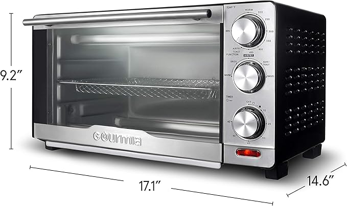 Gourmia GTF7350 6-in-1 Multi-function, Stainless Steel Air Fryer Oven - 6 Cooking Functions - Fry Basket, Oven Rack, Baking Pan & Crumb Tray, Included + Recipe Book-Ruum Studio Home