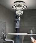Flashing God Small Crystal Chandeliers Dia 12" Black Chandelier Flush Mount Ceiling Light for Bedroom Living Room Dining Room Hallway Dimmable 3 Rings LED Celing Lighting Fixtures-Ruum Studio Home