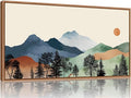 SIGNINART Large Boho Mountains Framed Canvas Wall Art, Watercolor Nature Landscape Art Prints, Neutral Modern Sunrise Art Paintings, Green Forest Wall Decor for Living Room, Bedroom, Office 20"x40"-Ruum Studio Home