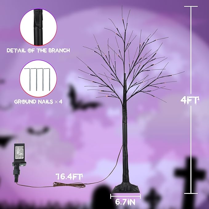2Pack 4FT 100LED Black Halloween Tree Lights, Timer Function Halloween Trees with Purple and Orange Lights, Spooky Trees Light for Indoor Outdoor Halloween Decorations-Ruum Studio Home