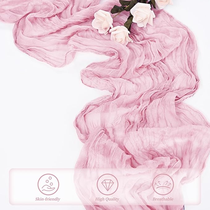 Light Pink Cheesecloth Table Runner 12 Pack 10FT Rustic Gauze Fabric Cheese Cloth Table Runner for Wedding 20 x 120 Inch Long Bridal Baby Shower Table Decorations Boho Sheer Birthday Party Table Decor-Ruum Studio Home