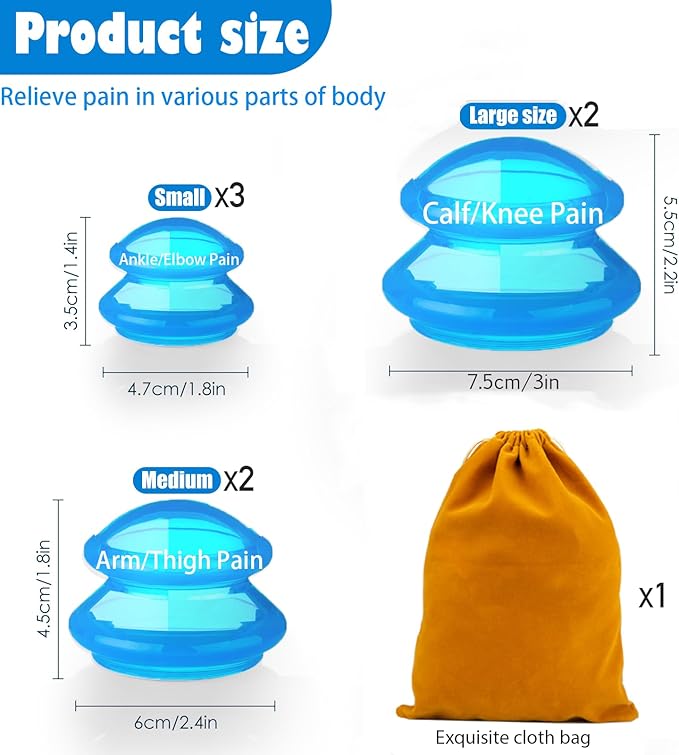 7Pcs Cupping Therapy Set-Professional Silicone Cupping, Suitable for Facial Body Massage/Deep Myofascial Release/Pain Relief/Muscle Relaxation & More (Blue,7pcs)-Ruum Studio Home