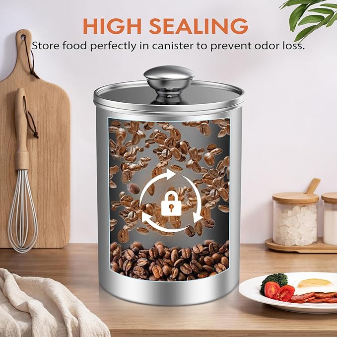 ENLOY Stainless Steel Food Storage Container Set of 3, 88/61/29 oz with Clear Glass Lids - Ideal for Coffee, Tea, Sugar, Flour Canisters-Ruum Studio Home
