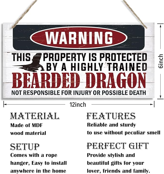 Funny Warning Signs, The Property is Protected By Highly Trained Bearded Dragon Sign, Decorative Wood Hanging Wood Plaque, Warning Wood Sign for Indoor Outdoor Use, Door Gate Hanger, House Decor-Ruum Studio Home