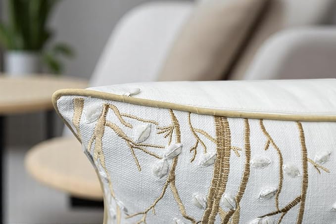 VAGMINE Embroidered Forest Throw Pillow Cover - 20x20 Inches Square - 100% Cotton Ivory Decorative Cushion Cover - Elegant Embroidery - Rustic Home Accent for Sofa, Bed, Couch, Farmhouse Décor-Ruum Studio Home