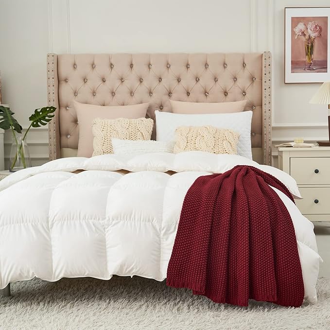 Longhui bedding Chunky Cable Knit Throw Blanket Lightweight Burgundy 100% Organic Cotton Blanket for Sofa Couch Bed Baby Nursery, Rustic Shabby Chic Modern Farmhouse, 51” x 63” Give Laundering Bag-Ruum Studio Home