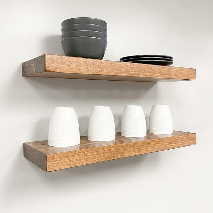 AUDRIELLE URBANDI, Rustic Floating Shelves, Set of 2, Hidden Bracket, Solid Wood, Heavy Duty, Wall Mounted Shelves, (Brown, 24Wx6D)-Ruum Studio Home