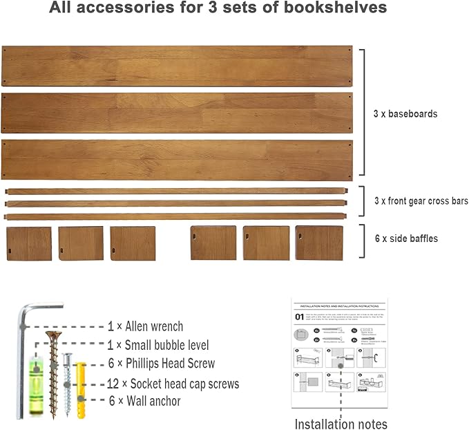 AZSKY Light Walnut Nursery Book Shelves 36 in Floating Wall Mounted Bookshelf Kids Room Hanging Shelves Toddlers Toys Books Storage Organizer a Set of 3-Ruum Studio Home