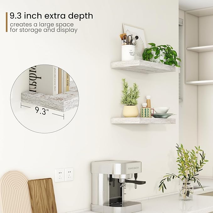 Fun Memories Deep Floating Shelves - 16" W x 9" D x 1.6" H Rustic Grey Wall Shelf - Wall Mounted Shelves for Storage - Wooden Shelves with Invisible Brackets for Living Room, Farmhouse - Set of 2-Ruum Studio Home