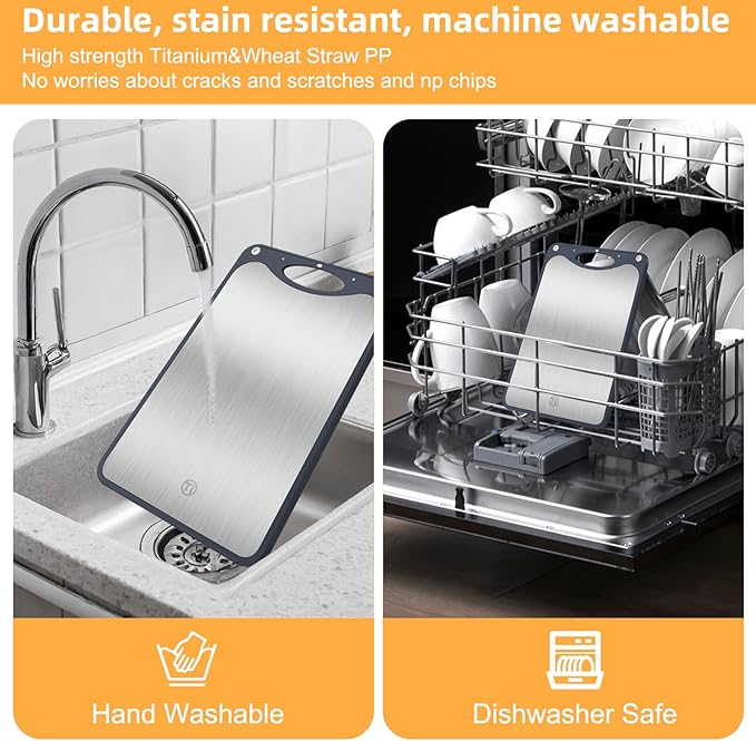 Titanium Cutting Board for Kitchen，Suitable for Handling Meat and Vegetables，Cutting Board Double Sided Food Grade，Pure Titanium and Wheat Straw PP，Dishwasher Safe, Easy to Clean, 15.08 * 10.35 Inches-Ruum Studio Home