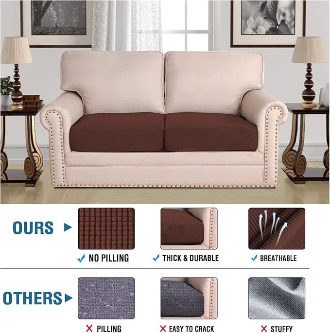 H.VERSAILTEX Super Stretch Individual Seat Cushion Covers Sofa Covers Couch Covers Slipcover Sets Thick Jacquard Textured Twill Fabric (2 Piece Large Sofa Cushion Covers, Burnt Brick)-Ruum Studio Home