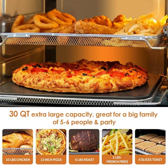 Nuwave Bravo XL Air Fryer Toaster Smart Oven, 12-in-1 Countertop Grill/Griddle Combo, 30-Qt XL Capacity, 50F-500F adjustable in precise 5F increments, Integrated Smart Thermometer, Linear T Technology-Ruum Studio Home