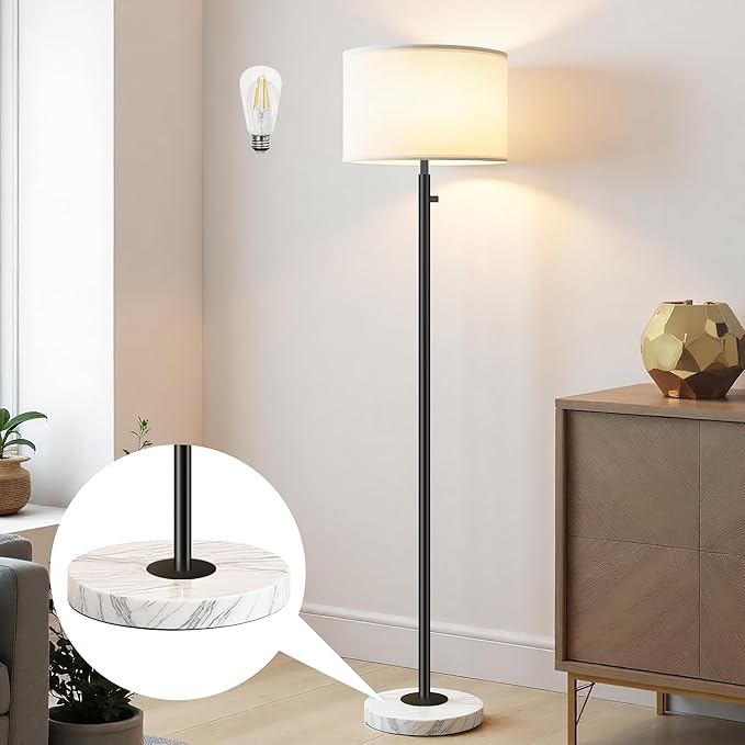 Floor Lamp for Bedroom,Modern Floor Lamp for Living Room,Standing Lamp with Marble Base,Tall Standing Lamp for Bedroom,Reading,Office & Kids' Room,LED Bulb Included(Black)-Ruum Studio Home