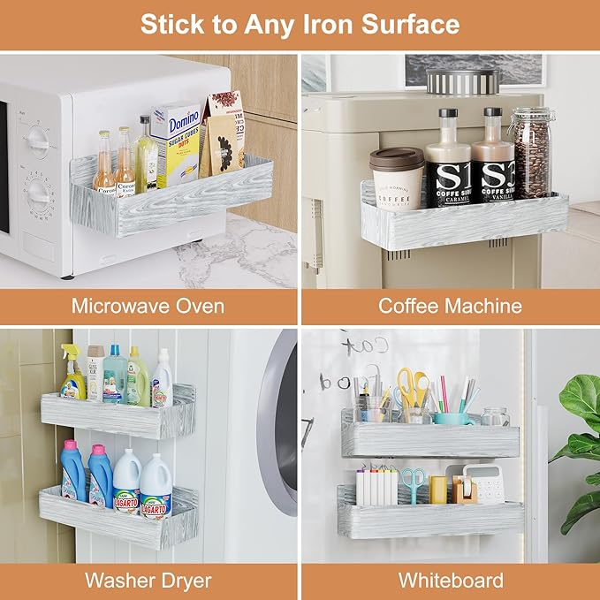 Magnetic Spice Rack for Refrigerator, Kitchen Organizer and Storage Shelf, Wood White(4 Pack)-Ruum Studio Home