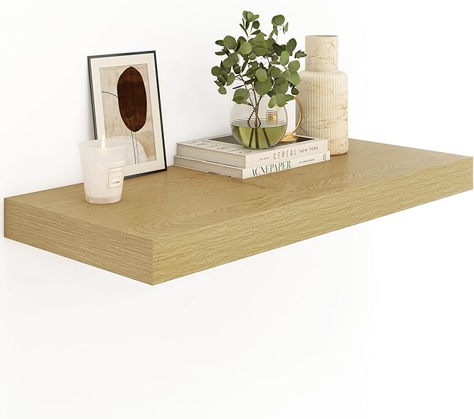 Heimlove Bathroom 12'' Deep Floating Shelves for Wall - Shelf Over Toilet Wall Mounted Farmhouse 24 inches,Rustic Wood Wall Shelves Decor & Storage Set of 1 Oak-Ruum Studio Home