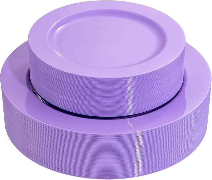 FLOWERCAT 60PCS Purple Plates - Heavy Duty Purple Plastic Plates Disposable for Easter Party/Wedding - Include 30PCS 10.25" Dinner Plates and 30PCS 7.5" Dessert Plates-Ruum Studio Home
