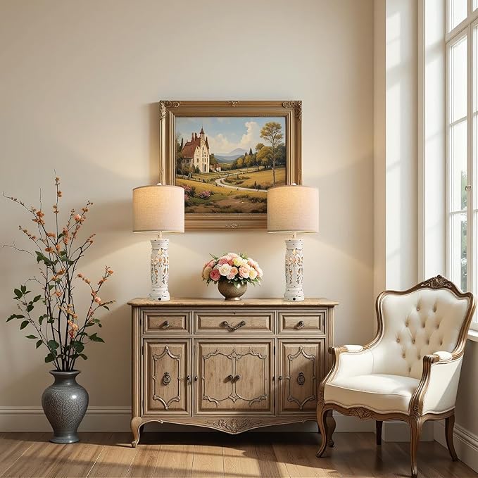 BOBOMOMO 27.25” Farmhouse Table Lamps Set of 2 – Antique White Bedside Lamps with Night Light & USB A+C Ports, Vintage Lamps for Bedroom, Living Room, Entryway, Console Table (Bulbs Included)-Ruum Studio Home
