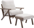 chairus Mid-Century Modern Accent Chair with Ottoman, Linen Fabric Armchair with Wood Legs Comfy Upholstered Single Sofa Chair for Living Room/Bedroom/Lounge, White-Ruum Studio Home