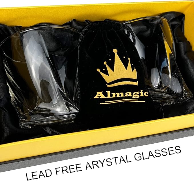 Crystal Whiskey Glasses Set of 2 (11 Oz), Old Fashioned Glass Packaged in Sturdy Gift Box, Unique Gifts for Men, Twisted Style Bourbon Glass Cocktail Glasses, Dad Gifts for Birthday-Ruum Studio Home