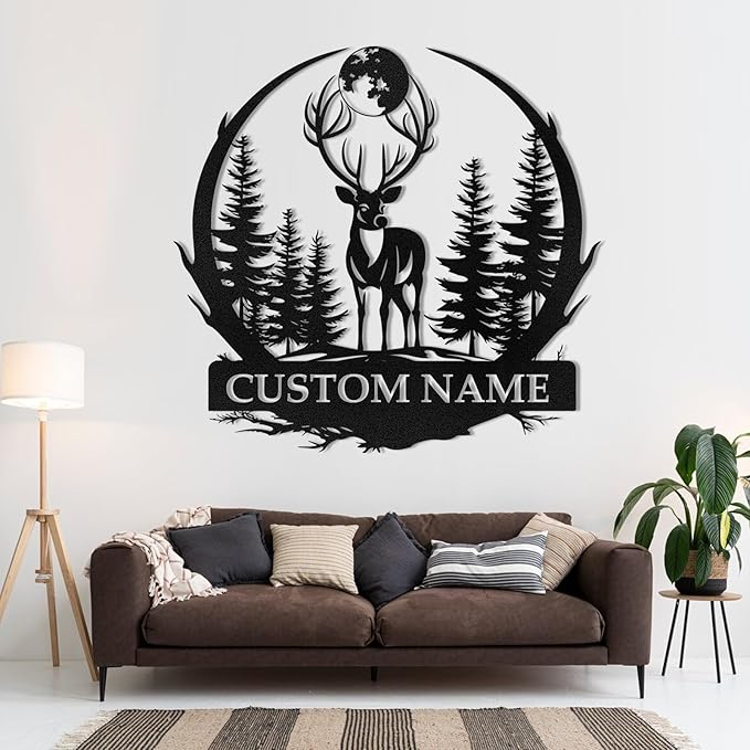 Metal Signs Customized, Personalized Deer Metal Cabin Sign, Forest Deer Wall Decor, Outdoor Metal Signs, Deer Hunter Gift, Deer Wall Art, Hunting Decor, Custom Family Name Sign, Cabin Decor-Ruum Studio Home