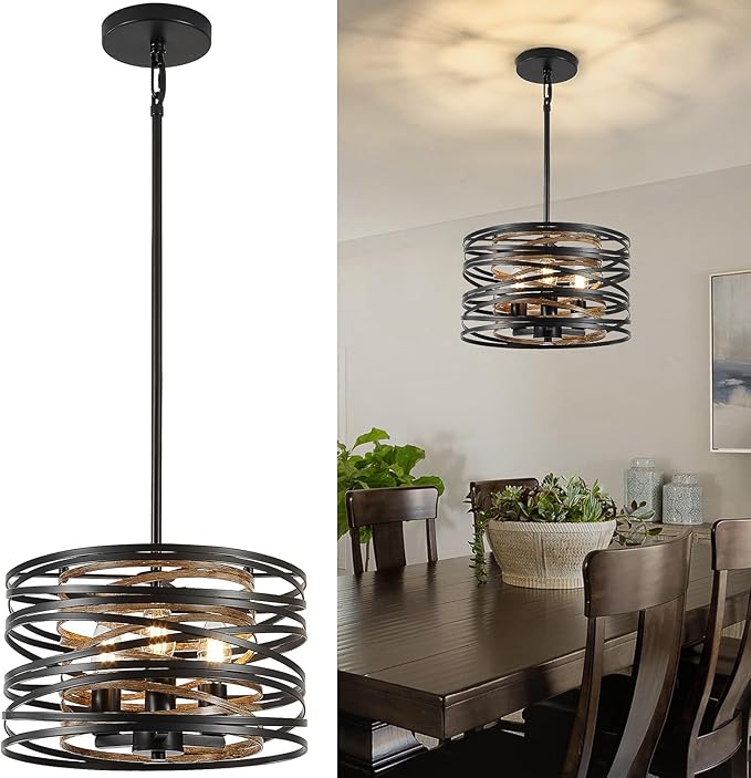Farmhouse Chandelier, Dining Room Light Fixture, 3-Light Modern Black Pendant Light Fixture, Rustic Industrial Ceiling Hanging Light Fixture for Entryway Foyer Kitchen Over Table Hallway-Ruum Studio Home
