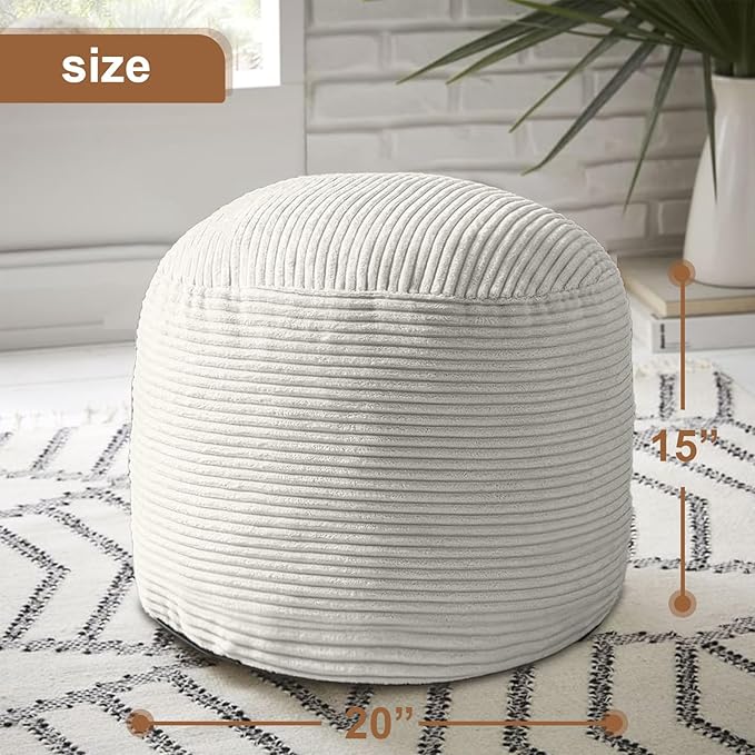 Round Stuffed Pouf Ottoman, Foot Stools Ottoman,Corduroy Poufs with Foam Chunk Filling, Furry and Fluffy Storage Ottomans, 20 X 15 Floor Poufs Foot Rest for Living Room-Ruum Studio Home