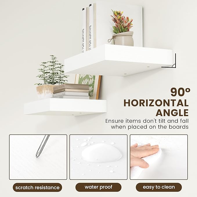 Deep Floating Shelves for Wall | 12 Inch Deep White Floating Shelves Set of 2 | 16W x 12D Rustic Wood Wide Wall Shelves | Bookshelf Laundry Shelf TV Shelf-Ruum Studio Home