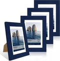 4x6 Picture Frame Set of 4, 4 x 6 Wood Photo Frames with Mat for 3.5x5, Natural Wooden Frame with Real Glass Cover for Wall and Tabletop Display,Blue-Ruum Studio Home