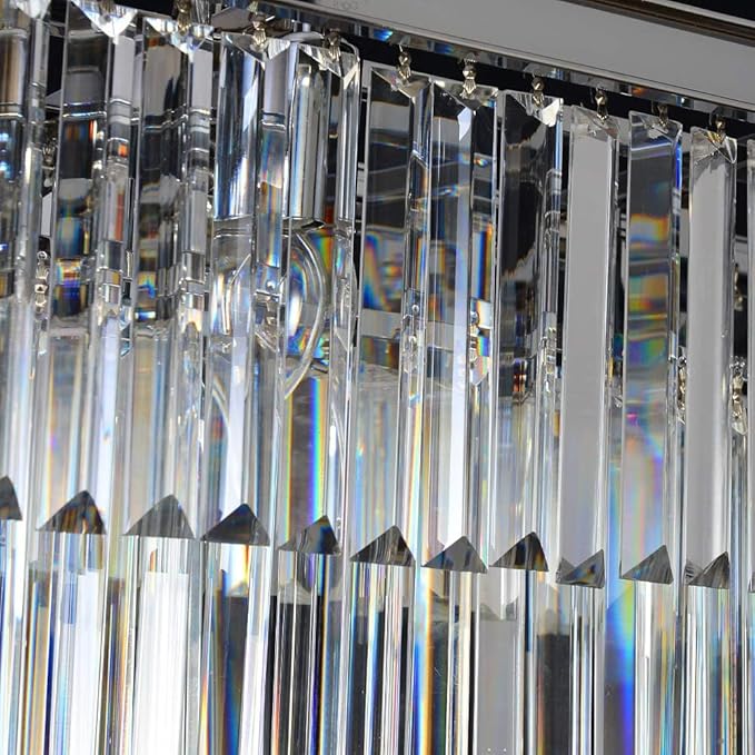 L39.4 Chrome Rectangle Modern Crystal Chandeliers Lighting Rectangular Pendant Ceiling Lights Fixture Lamp for Dining Living Room-Ruum Studio Home