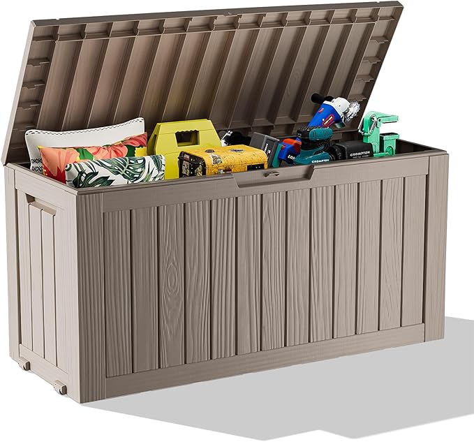 Vixzen 75 Gallon Resin Deck Box with wheels,Lockable Outdoor Storage Box for Patio Cushions Storage Furniture,Garden Tools,Weatherproof and UV Resistant- Grey-Ruum Studio Home