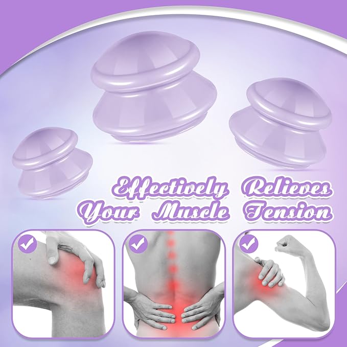 TrelaCo 6 Pcs Cupping Kit for Massage Therapy 3 Sizes Silicone Cupping Set Chinese Massage Therapy for Studio Household Cellulite Joint Pain Muscle Pain(Lavender)-Ruum Studio Home
