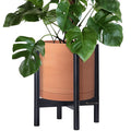 D'vine Dev Terracotta Planter with Ebony Stand - 12 Inch Modern Round Flower Pot with Wood Planter Holder, Terracotta, 55-B-H-5-Ruum Studio Home