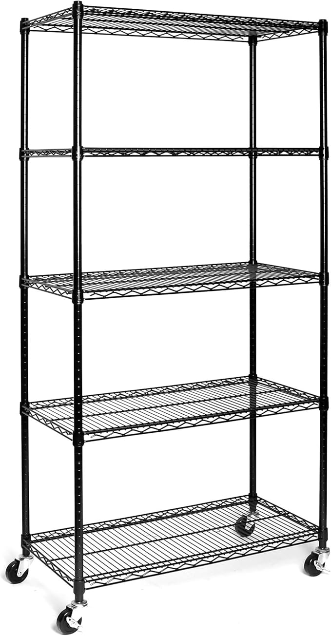 Seville Classics UltraDurable Heavy Duty NSF Solid Steel Wire Rack Storage Unit, Organizer for Garage, Warehouse, Office, Restaurant, Classroom, Kitchen, Black, 5-Tier Shelving, 36" W x 18" D-Ruum Studio Home