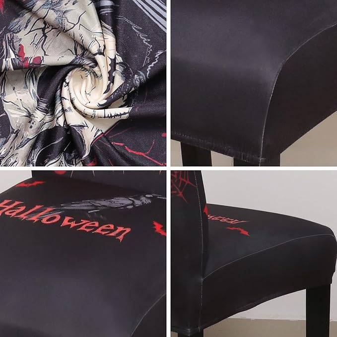 JQinHome Black Halloween Chair Slipcover,Skull Chair Covers Set of 4, High Stretch Washable Chair Protector Cover for Dining Room, Kitchen,Home Party,Wedding Ceremony(Skull Black,4PC)-Ruum Studio Home