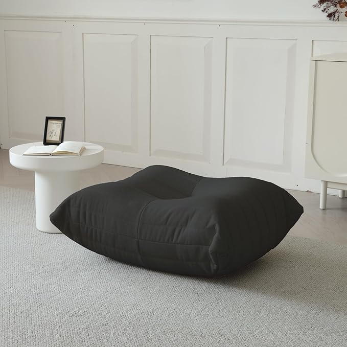 Luxury Ottomans, Modern Square Foot Rest for Sofa Couch Chair, Lazy Floor Seating, Fireside Bean Bag Chair, Tatami Sofa Lounger for Living Room, Bedroom, Office, Black-Ruum Studio Home