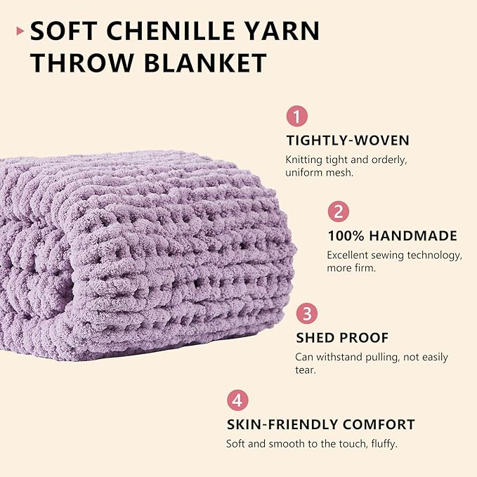 L'AGRATY Chunky Knit Blanket Throw - Soft Chenille Yarn Throw Blanket 30x40：Handmade Thick Cable Knit Crochet Blanket - Large Knit Blanket Chunky Rope Knot Throw Blanket for Couch Sofa Bed Home Decor-Ruum Studio Home