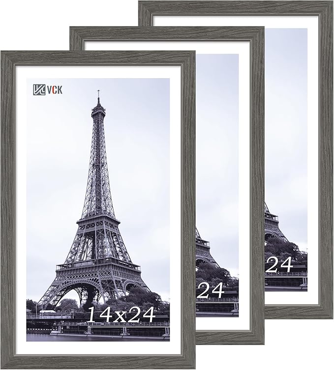 VCK 14x24 Frame 3 Pack, Gray Solid Wood Picture Frame, Exclusive Wood Grain, Wall Gallery Frame-Ruum Studio Home