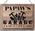 Rustic Sign, Father's Day Gift, Dad's Gift, Grandpa's Gift, Decor Hanging Wood Signs, Printed Wood Wall Art Sign, Papaw's Garage, If He Can't Fix It We're All Screwed, Vintage Sign Gift for Grandpa-Ruum Studio Home